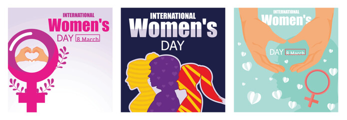 Creative illustrations celebrating International Women's Day on 8 March.