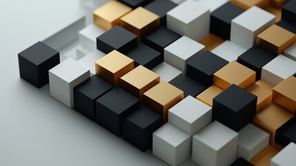 Elegant Display of Cubes Featuring One Gold and One Silver Amongst Others