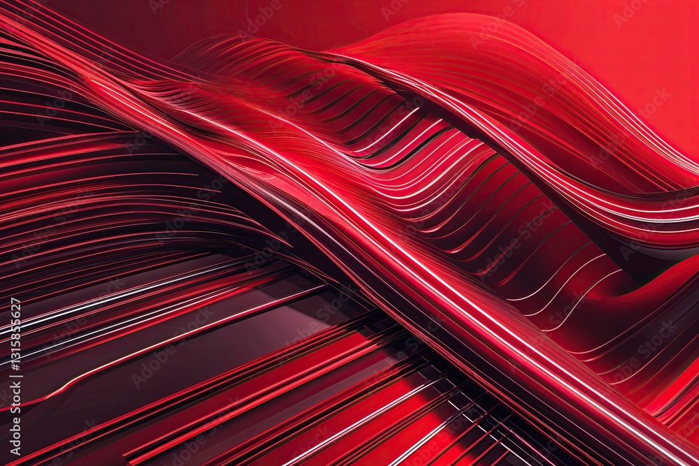 Poster contemporary abstract line pattern with red gradient background and tech design