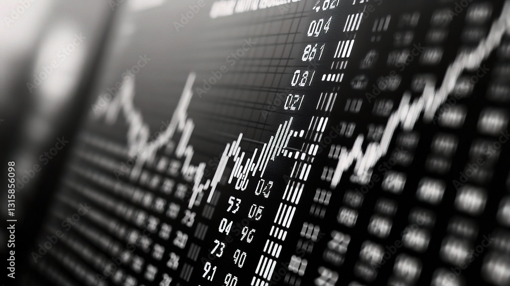 Poster stock market line graph with numerical data visualization