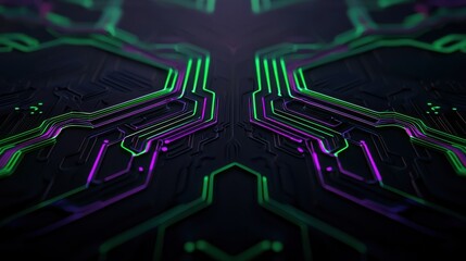 Futuristic Computer Circuit Board Illuminated by Vibrant Neon Lights