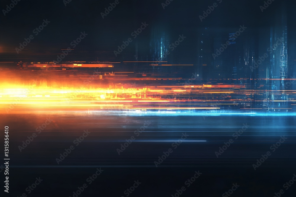Poster Abstract representation of speed and energy with glowing lights creating an immersive urban experience : Generative AI