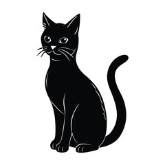 Cat Sitting with Ears Perked and Looking Sideways in Silhouette
