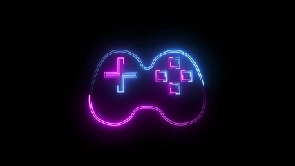 A neon game icon radiates vibrant, glowing colors, featuring dynamic shapes or controllers that pulse and flicker, evoking a sense of energy and excitement in a digital realm.