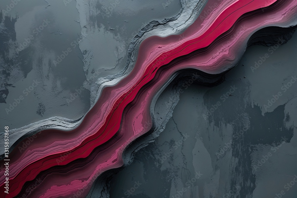 Aufkleber moody ash background with striking ruby streaks - three-dimensional abstract art for contemporary de
