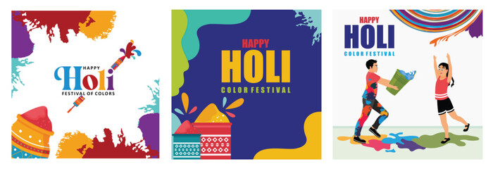Holi festival greeting card with festive colorful splashes.