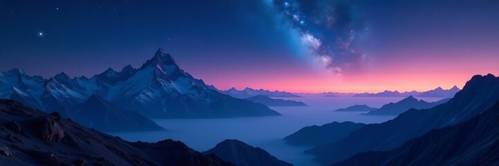 Fototapeta premium Astral night sky over majestic mountain range, space exploration, outdoors, astral