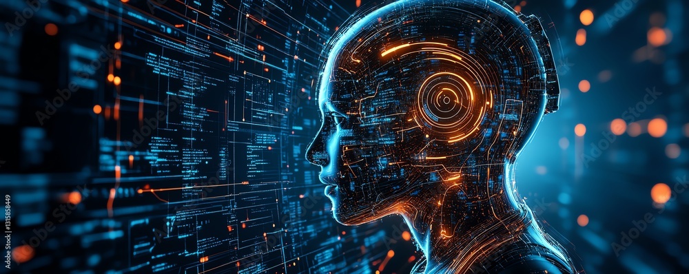 Poster Artificial intelligence concept with robotic automation