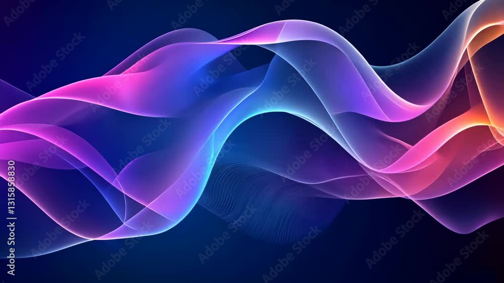 Poster colorful abstract waves creating a dynamic flow of light and movement on a dark background