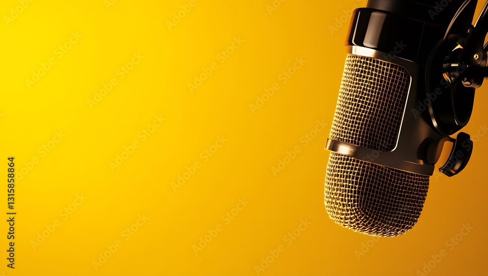 Poster professional microphone on a glowing yellow background ideal for music and audio professionals : gen