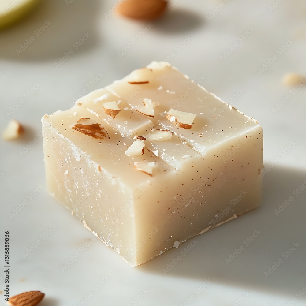 Poster luxurious almond soap square with crunchy almond toppings and smooth texture : generative ai