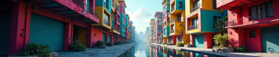 Obraz premium Bizarre upside down urban landscape with twisted structures, architecture, strange