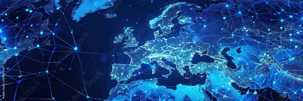 Poster western europe digital map showcasing global network connectivity for ai and data transfer