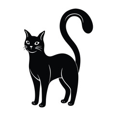 Cat Standing with Elegantly Curved Tail in Silhouette