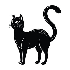 Fototapeta premium Cat Standing with Tail Curved Elegantly in Silhouette