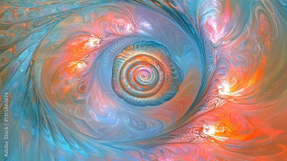 Poster abstract colorful swirling spiral pattern with soft blues and oranges