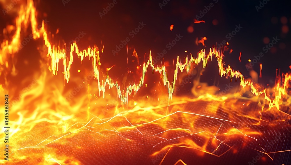Aufkleber intense flaming stock market graph illustrating rapid changes in economic trends with bright colors 