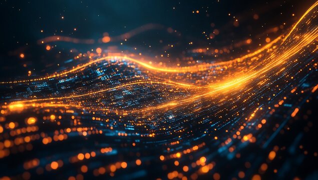Amazing glowing waves representing a futuristic digital landscape in motion : Generative AI