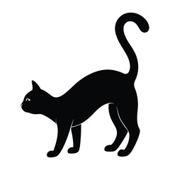 Cat Stretching with Arched Back on White Background in Silhouette
