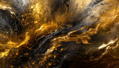 Golden sparkling abstract background luxury black smoke acrylic paint marble texture