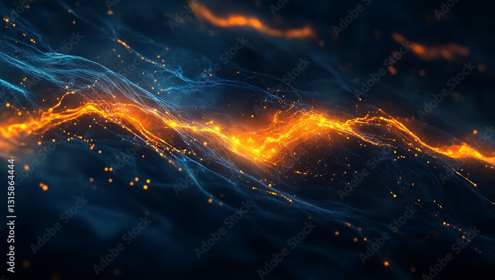 Poster fiery plasma waves with shimmering particles against a dark backdrop : generative ai