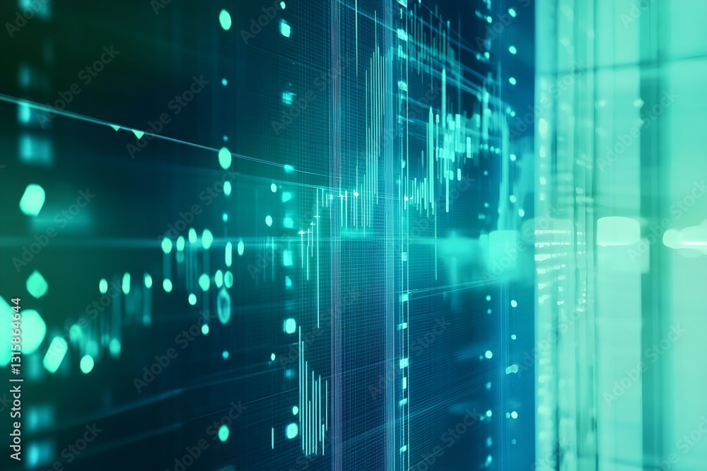 Poster High-tech abstract visualization of glowing data charts and statistics : Generative AI