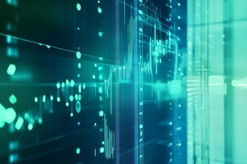 Naklejka premium High-tech abstract visualization of glowing data charts and statistics : Generative AI