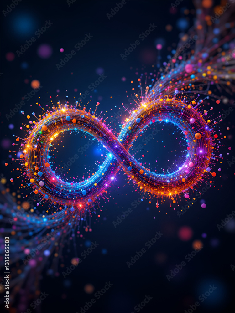 Wall mural abstract digital background with colorful infinity symbol spiral dots and particles