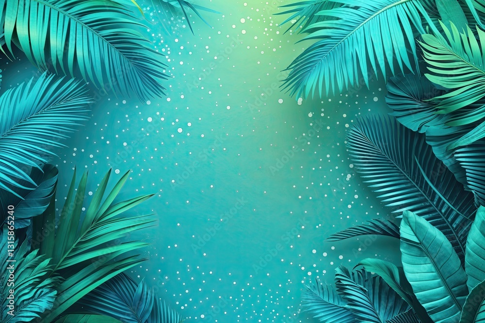 Poster bright turquoise tropical gradient background with random lines and dots texture for vibrant design