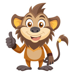Obraz premium Cute Baboon character giving a thumbs up with smile, showing approval on white background