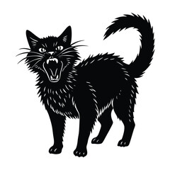 Cat with Bristling Fur, Startled by Something in Silhouette