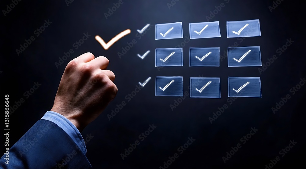 Aufkleber Close-up of a hand marking a digital checklist with a modern user interface design : Generative AI