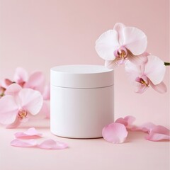 Relaxing spa still life with cosmetic cream and orchid flower for beauty and skincare treatment
