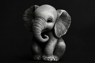 Cute baby elephant in a playful stance, trunk curled up.