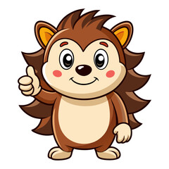 Fototapeta premium Cute Hedgehog character giving a thumbs up with smile, showing approval on white background