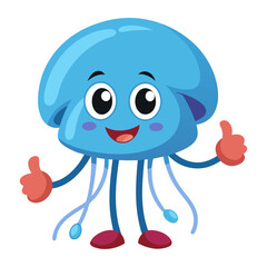 Obraz premium Cute Jellyfish character giving a thumbs up with smile, showing approval on white background