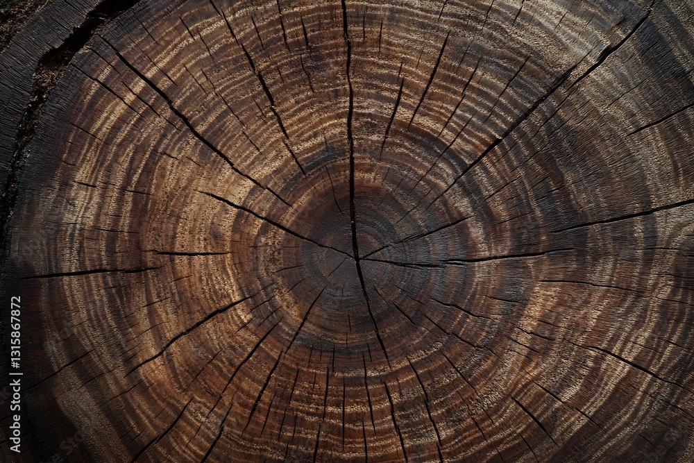 Poster Detailed close up of a tree stump showing the intricate patterns and textures of aged wood grain : Generative AI