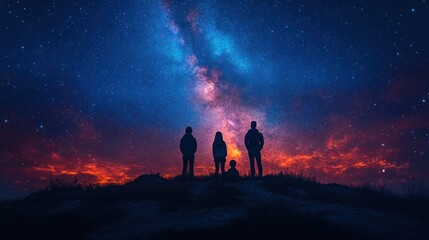 Family Silhouettes Marvel at Milky Way