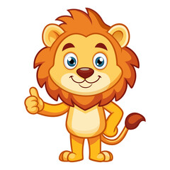Fototapeta premium Cute Lion character giving a thumbs up with smile, showing approval on white background