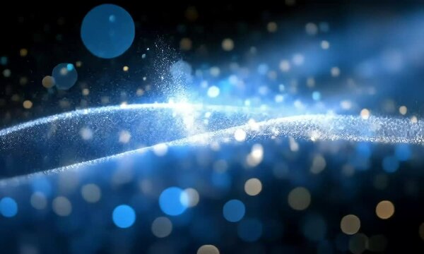 Abstract digital artwork featuring glowing particles and light streaks on a dark background