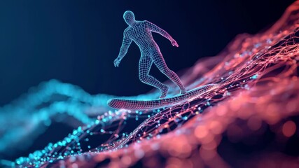 Digital Surfer Riding Wave of Data Futuristic Journey Through Vibrant Technology and Innovation - Powered by Adobe