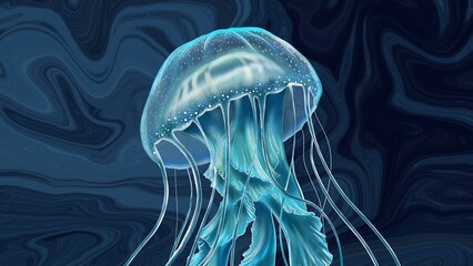 blue jellyfish background with wave illustration behind it © Firman