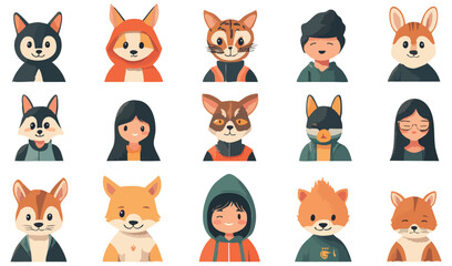 set of avatar funny cartoon fox