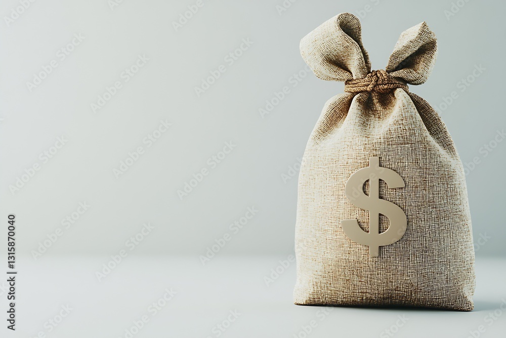 Poster stylish burlap sack tied with a ribbon featuring a dollar sign representing savings and financial st
