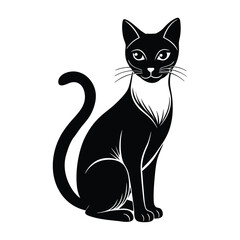 Elegant Siamese Cat Sitting Gracefully in White Silhouette