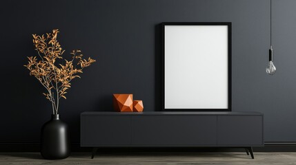 Elegant Vase Arrangement on a Black Cabinet Showcasing Modern Decor Style