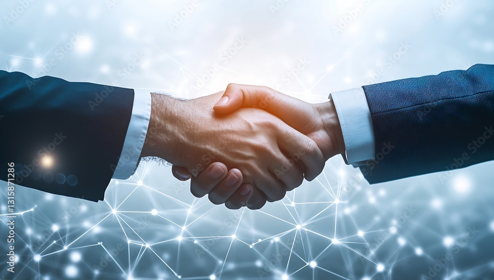 Aufkleber Handshake captured in a futuristic digital environment exemplifying partnership and collaboration in business : Generative AI
