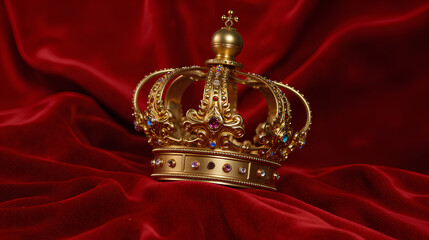 Elegant Golden Crown with Intricate Detailing on Rich Velvet Background Representing Commonwealth Tradition and Leadership