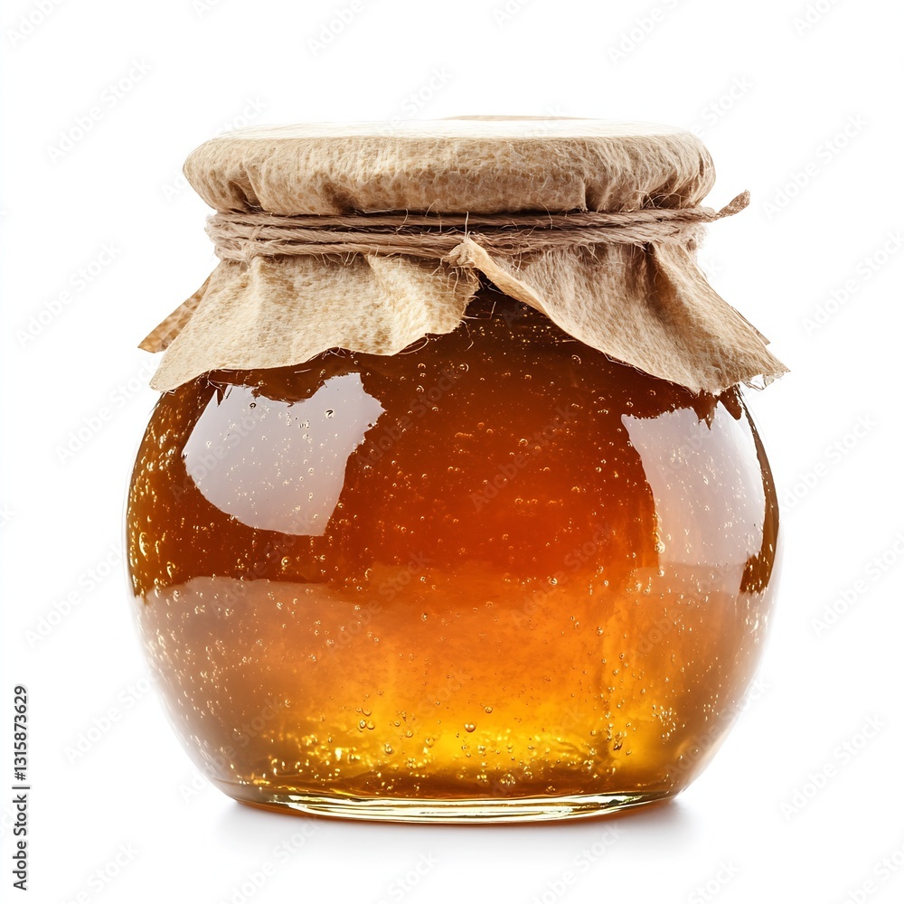 Aufkleber rustic glass jar of honey with a unique lid and textured surface reflecting light beautifully : gene