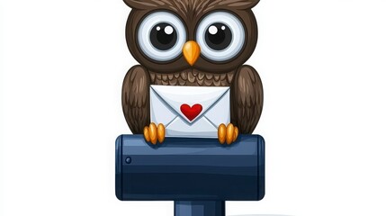 Obraz premium Cute Owl Sitting on Mailbox with Love Letter in Envelope